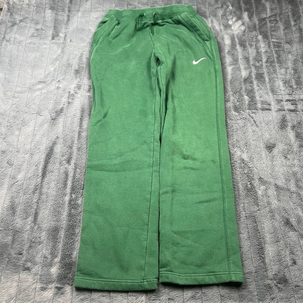 Nike Mens Green Fleece Wide Leg Sweatpants Small Embroidered Swoosh Logo 13651
